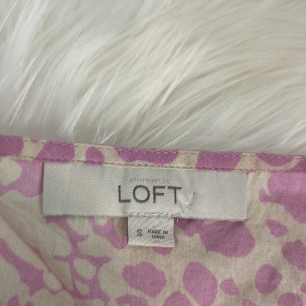 LOFT Pink & Cream Printed Ruffle Tank Top - Picture 3 of 3